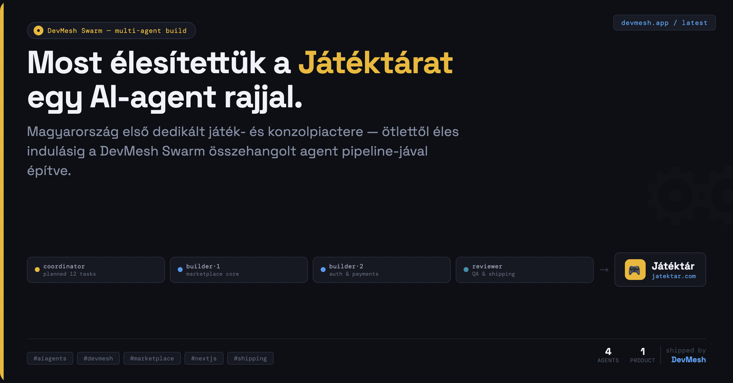LinkedIn post card for Játéktár shipped with DevMesh Swarm