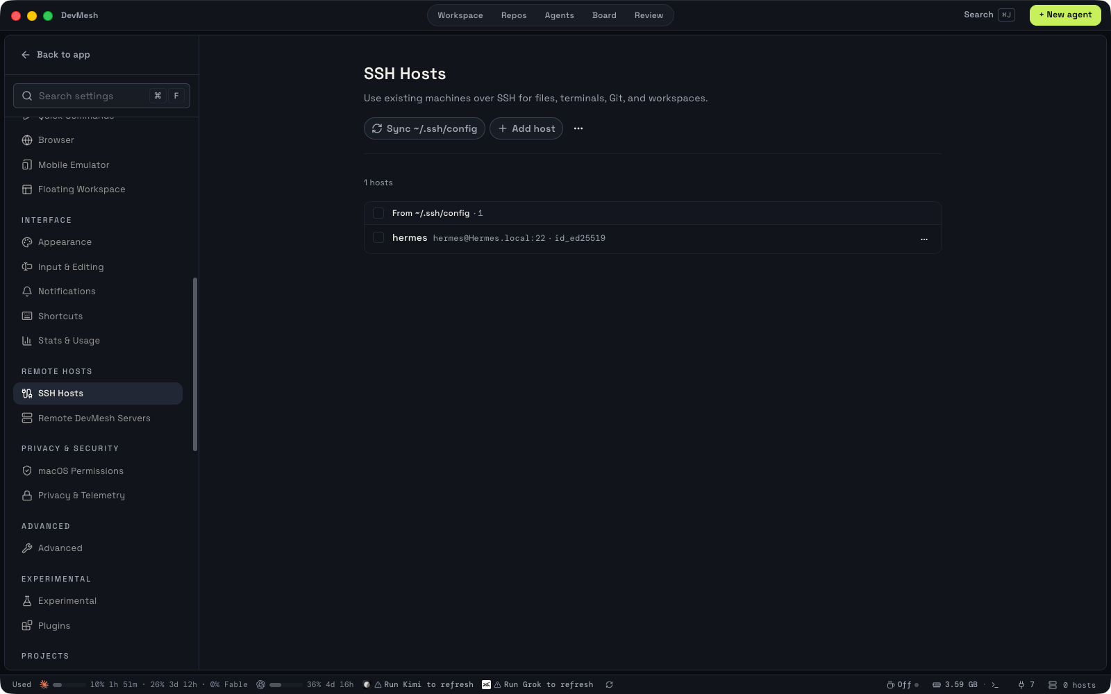 SSH Worktrees in the DevMesh app